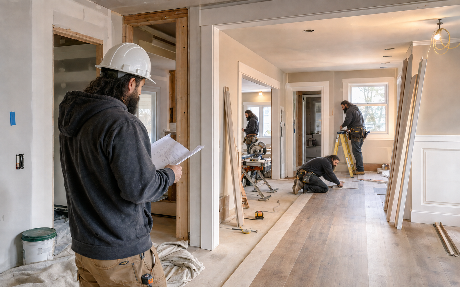 General contractor reviewing active residential and commercial construction work